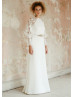 Long Sleeve Ivory Crepe Keyhole Back Wedding Dress